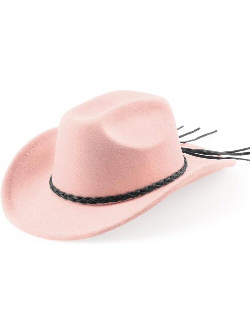 Men's Baby Pink Buckle Outdoor Wide Brim Retro Felt Fedora Cowboy Hat
